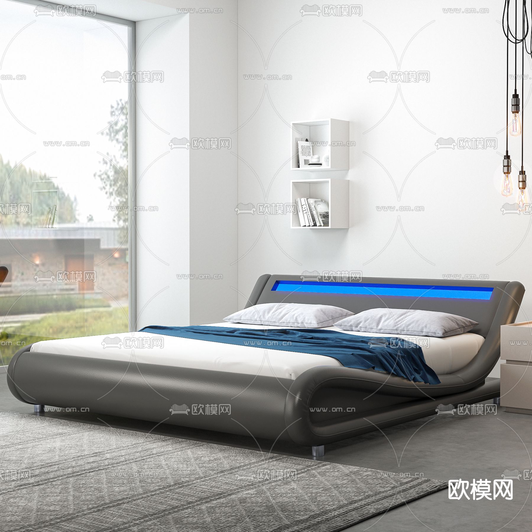 现代双人床3d模型下载