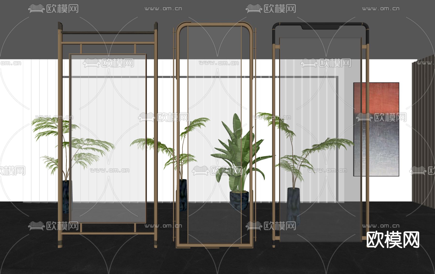 现代玻璃砖隔断屏风su模型下载（渲染图3）