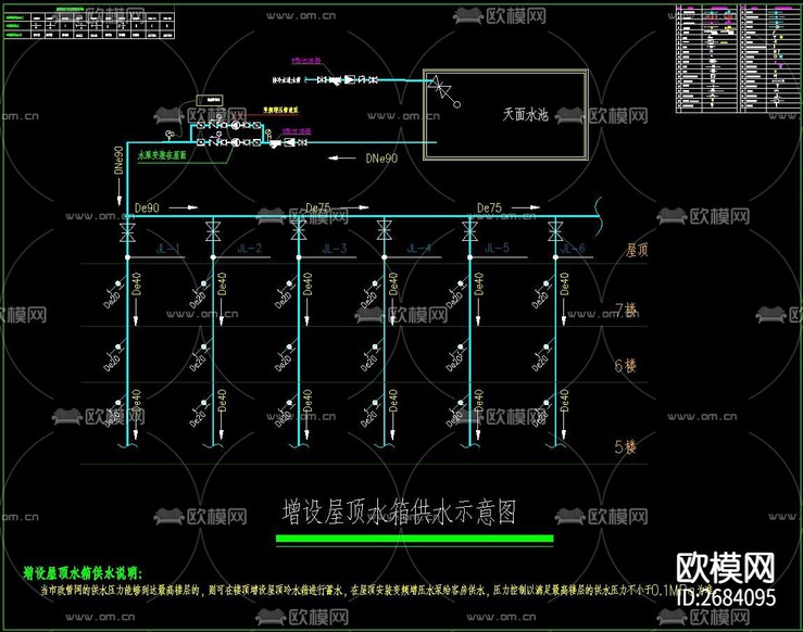 酒店給排水電路cad施工圖下載(渲染圖7)