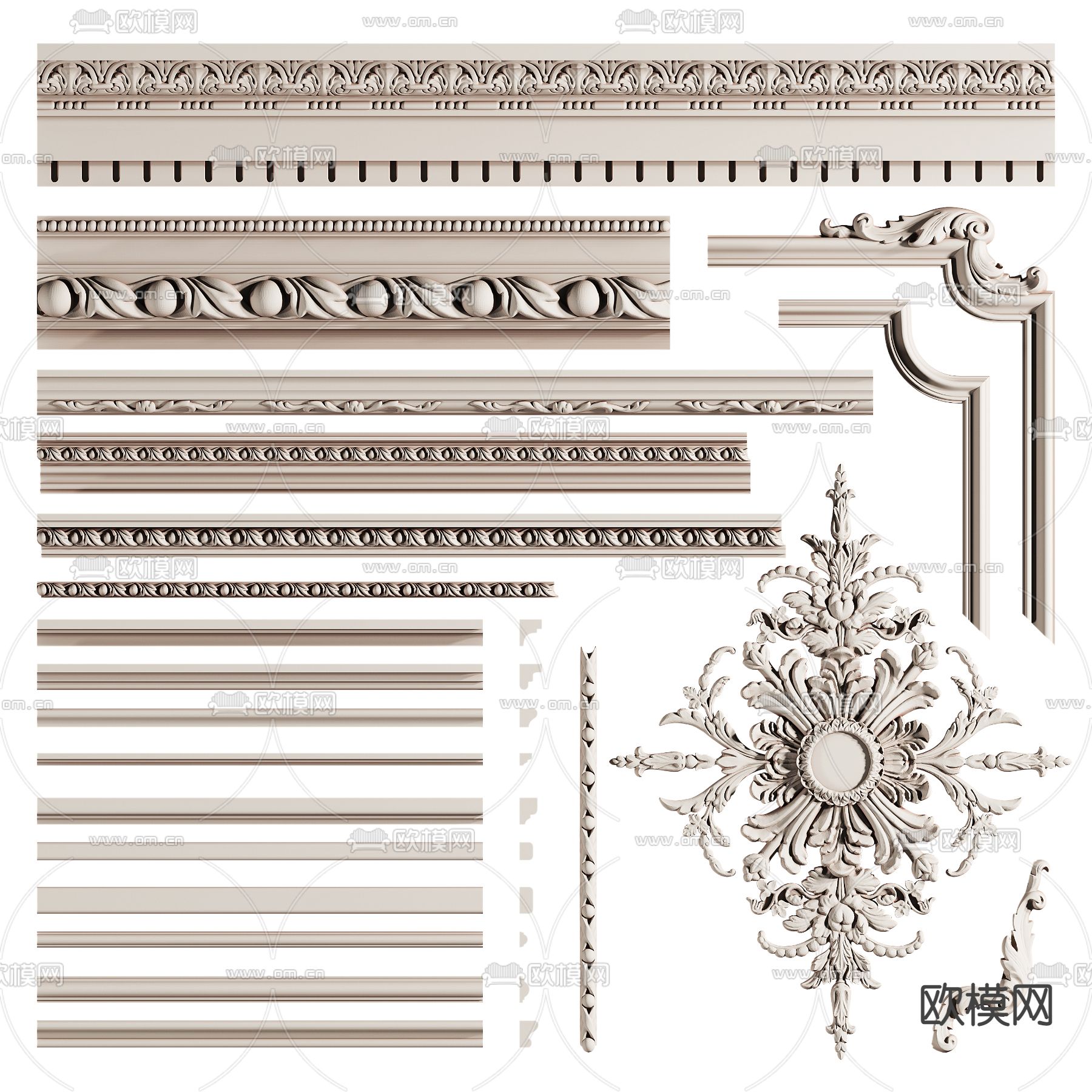 欧式石膏线 雕花 线条 角线3d模型下载