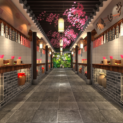  中式美食街su模型 