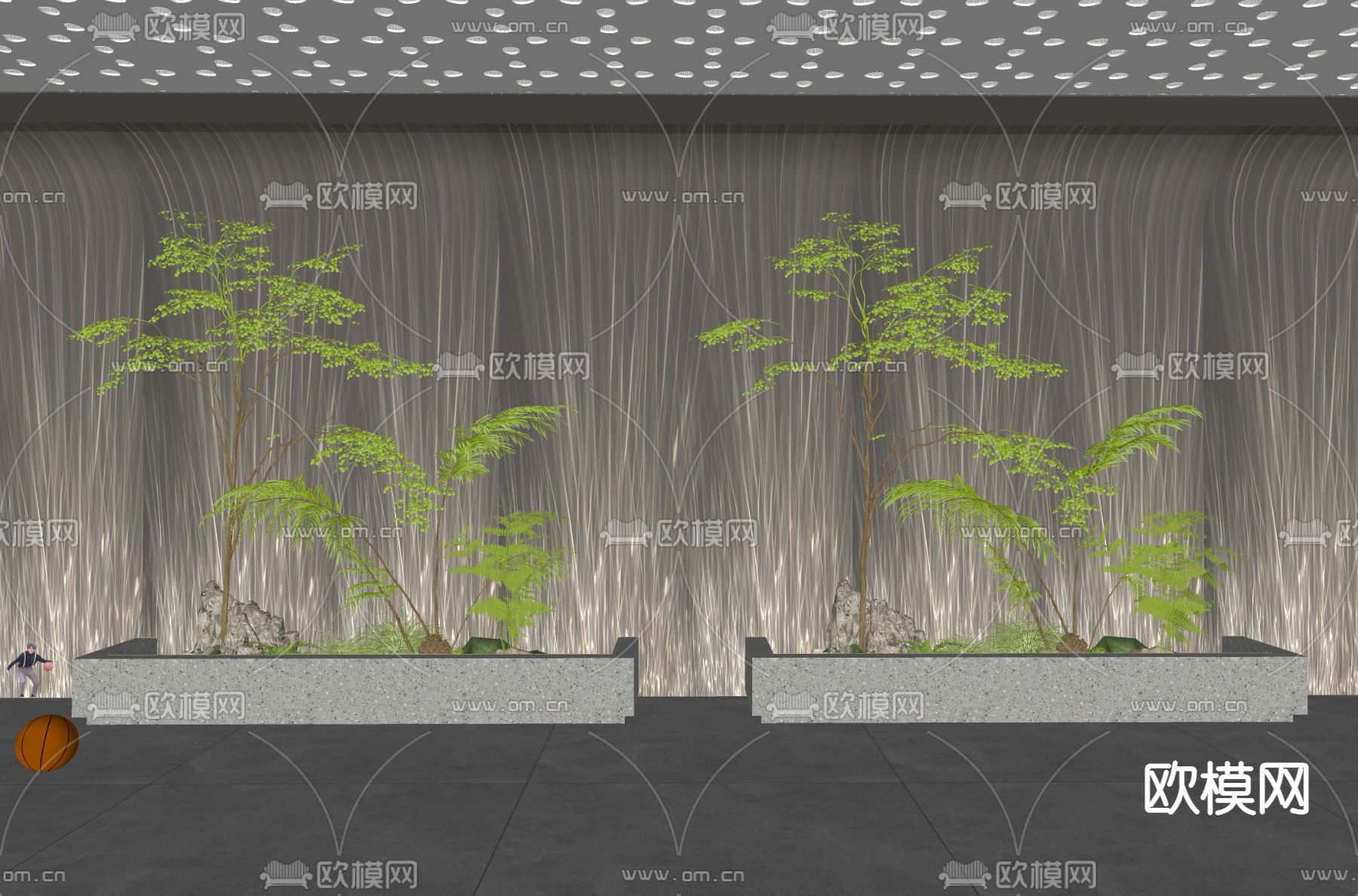 现代水波纹渐变洗墙灯su模型下载（渲染图2）