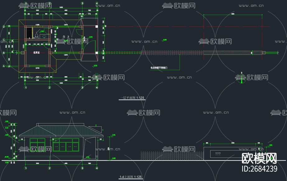 入口大門建筑cad施工圖下載(渲染圖7)