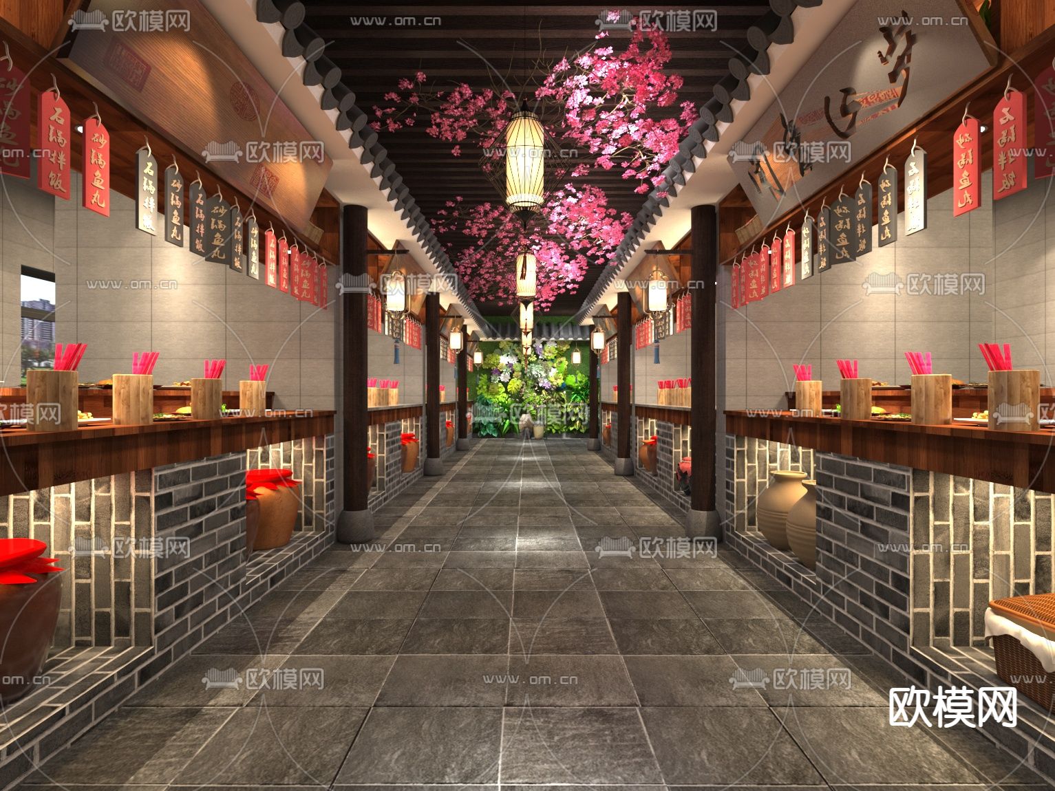中式美食街su模型下载（渲染图1）