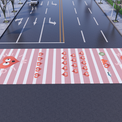  现代市政道路标线铺装斑马线su模型 