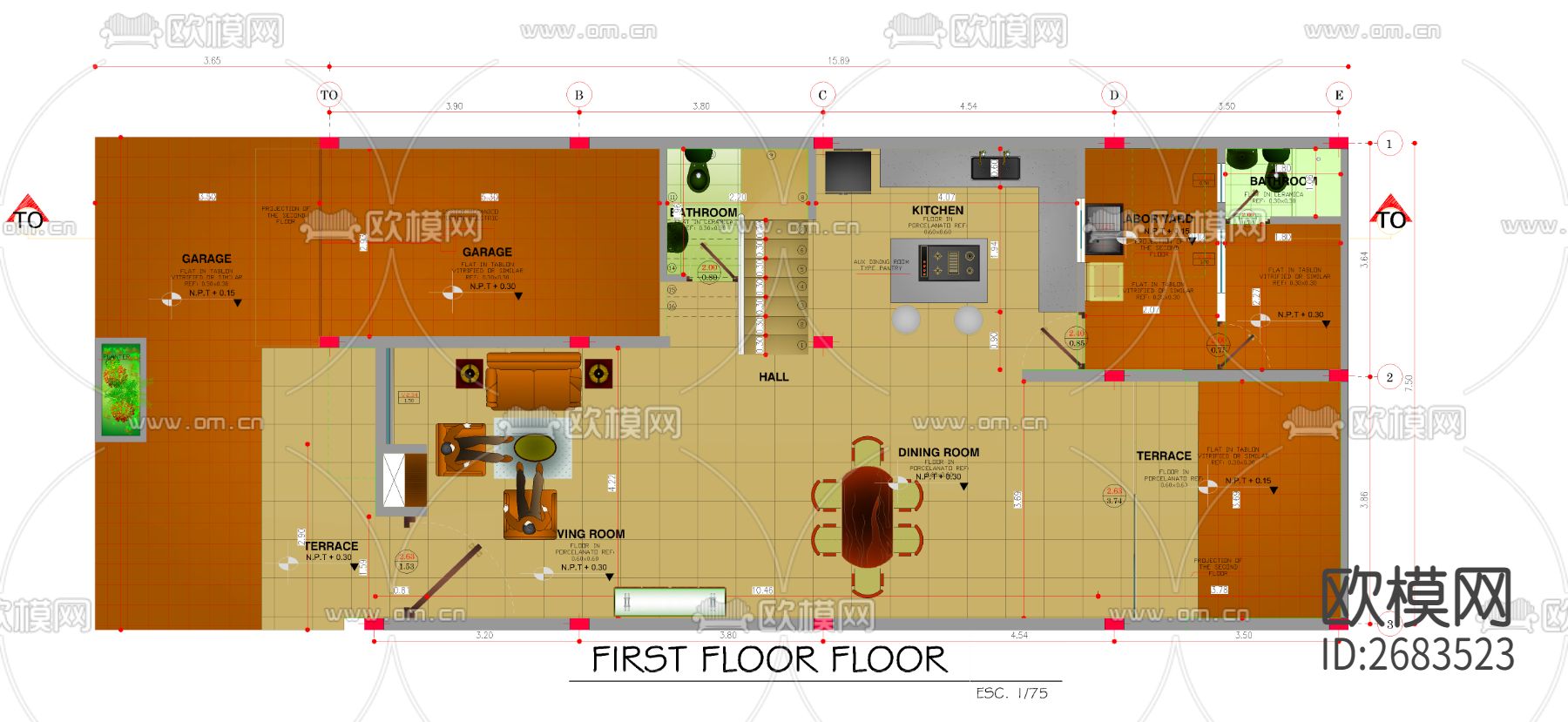 室内彩屏cad施工图下载（渲染图4）