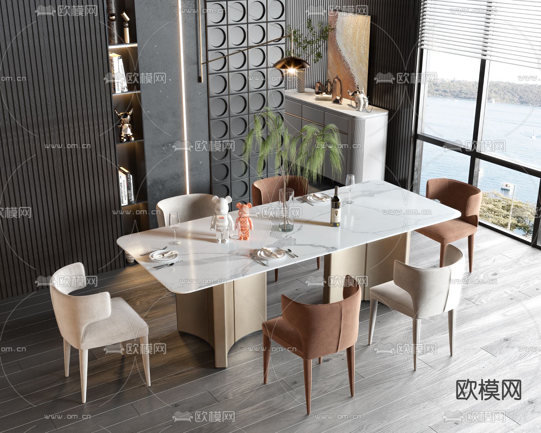 现代餐桌椅3d模型下载_ID14127691_3dmax免费模型-欧模网