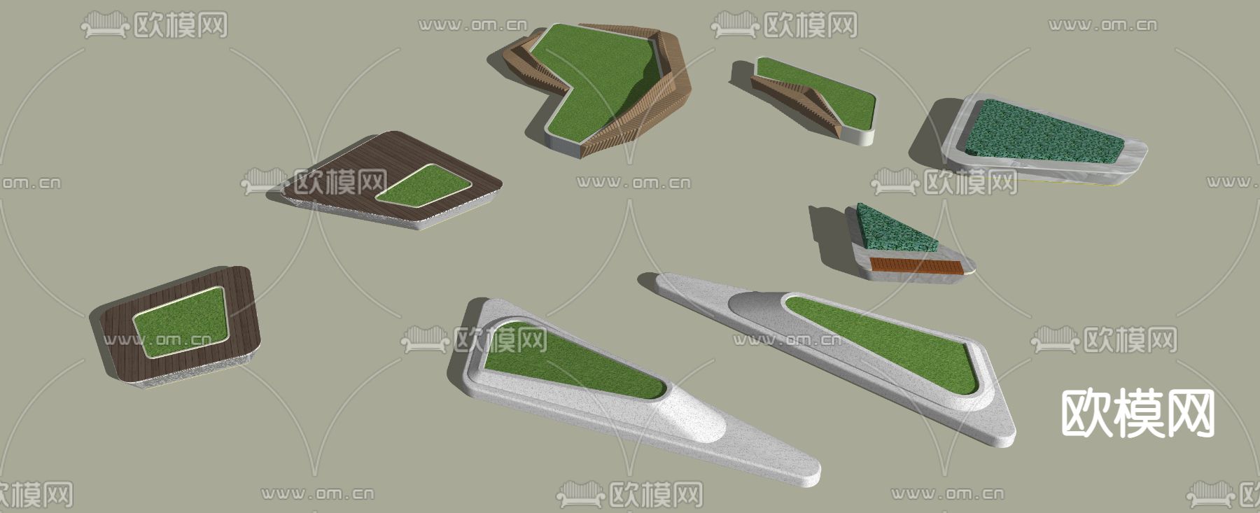 现代异形树池公用座椅su模型