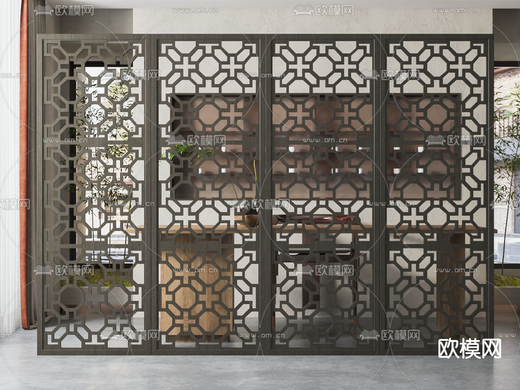 新中式屏风 隔断3d模型下载