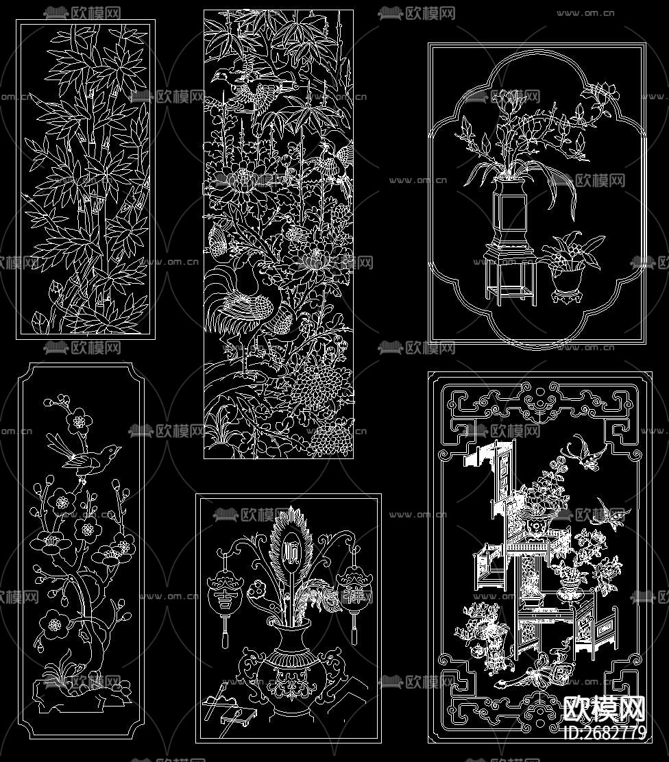 中式花纹雕刻cad图库下载（渲染图5）