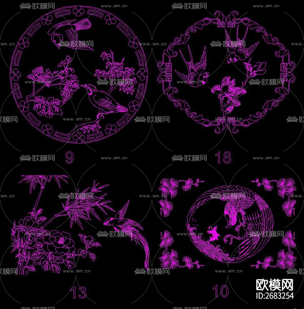 中传传统雕花cad图库下载（渲染图5）
