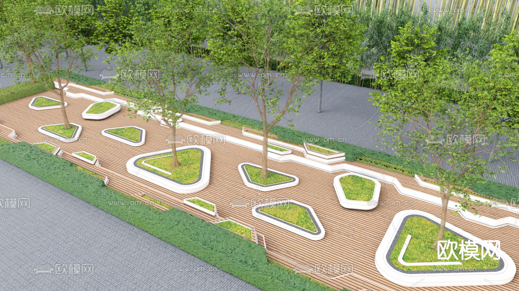 现代树池景观座椅su模型下载（渲染图1）