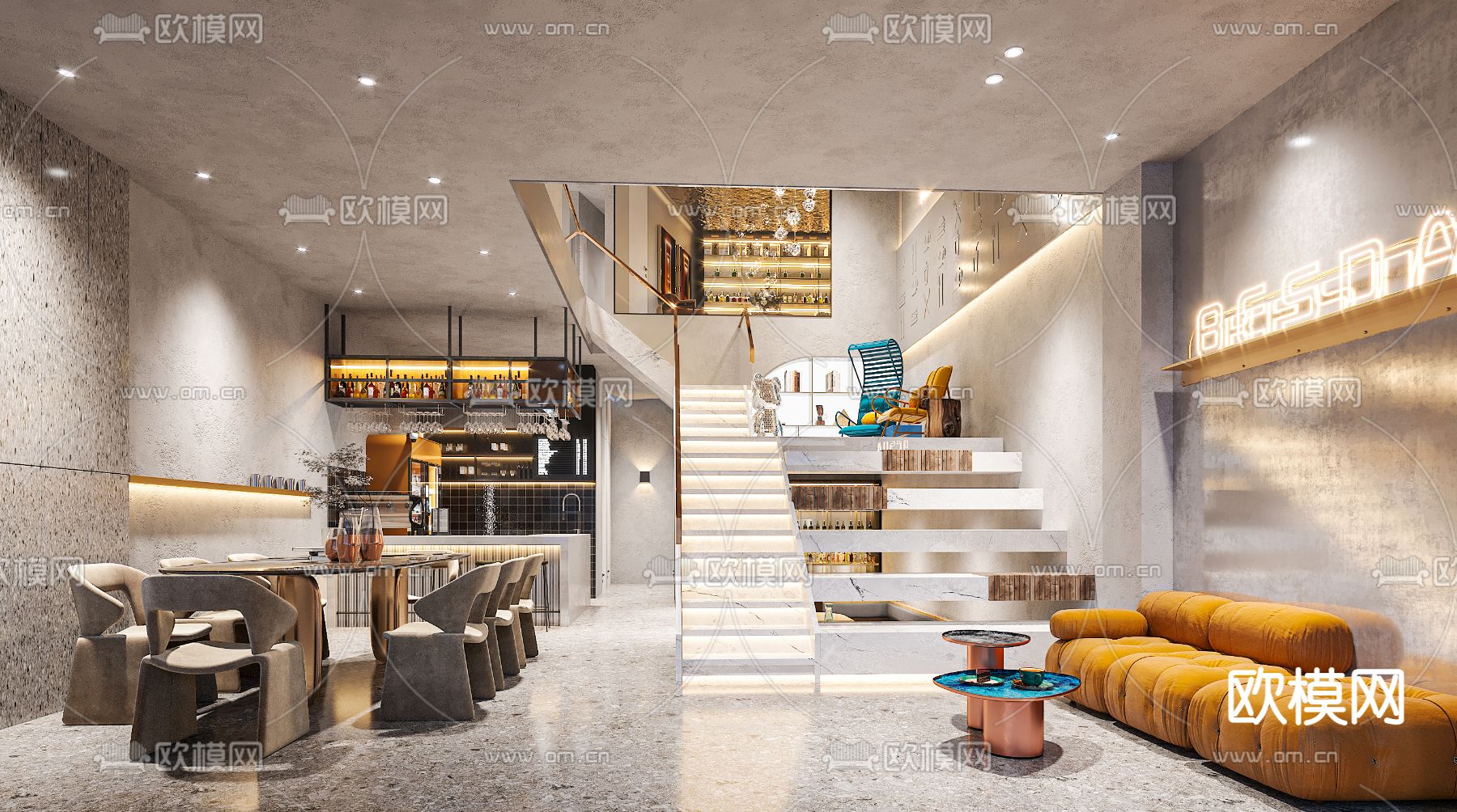 侘寂咖啡厅3d模型下载（渲染图1）