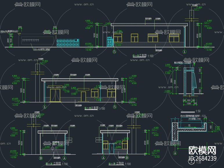 入口大門建筑cad施工圖下載(渲染圖4)