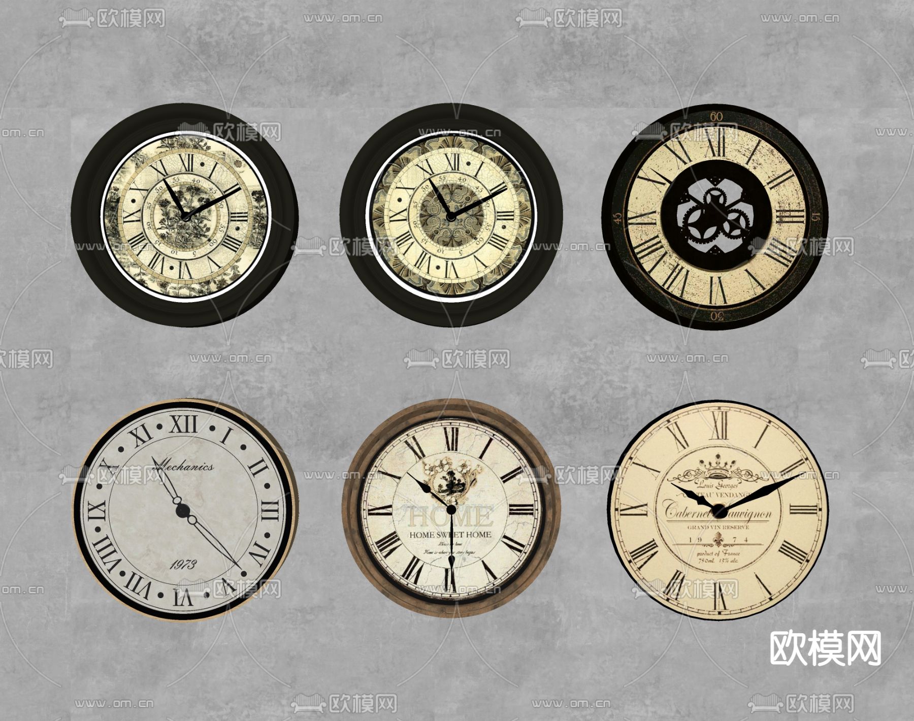 美式钟表挂钟时钟su模型下载（渲染图2）
