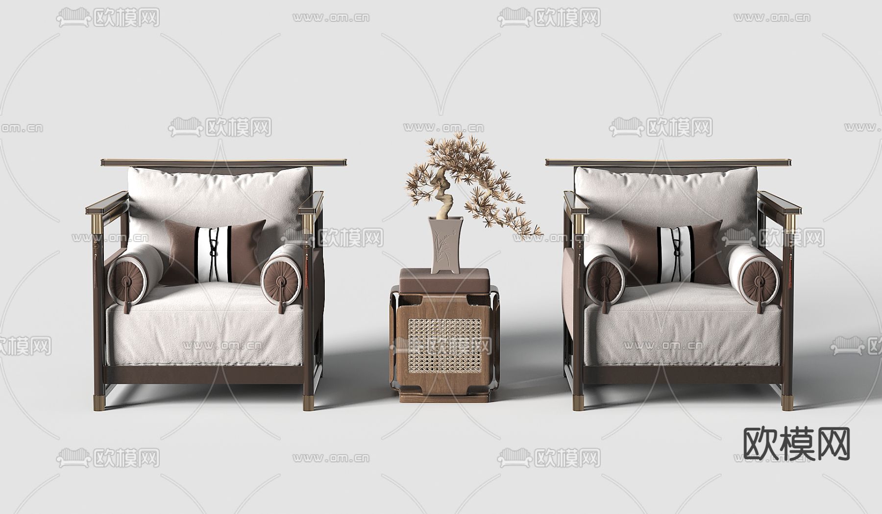 新中式沙发 单人沙发3d模型下载