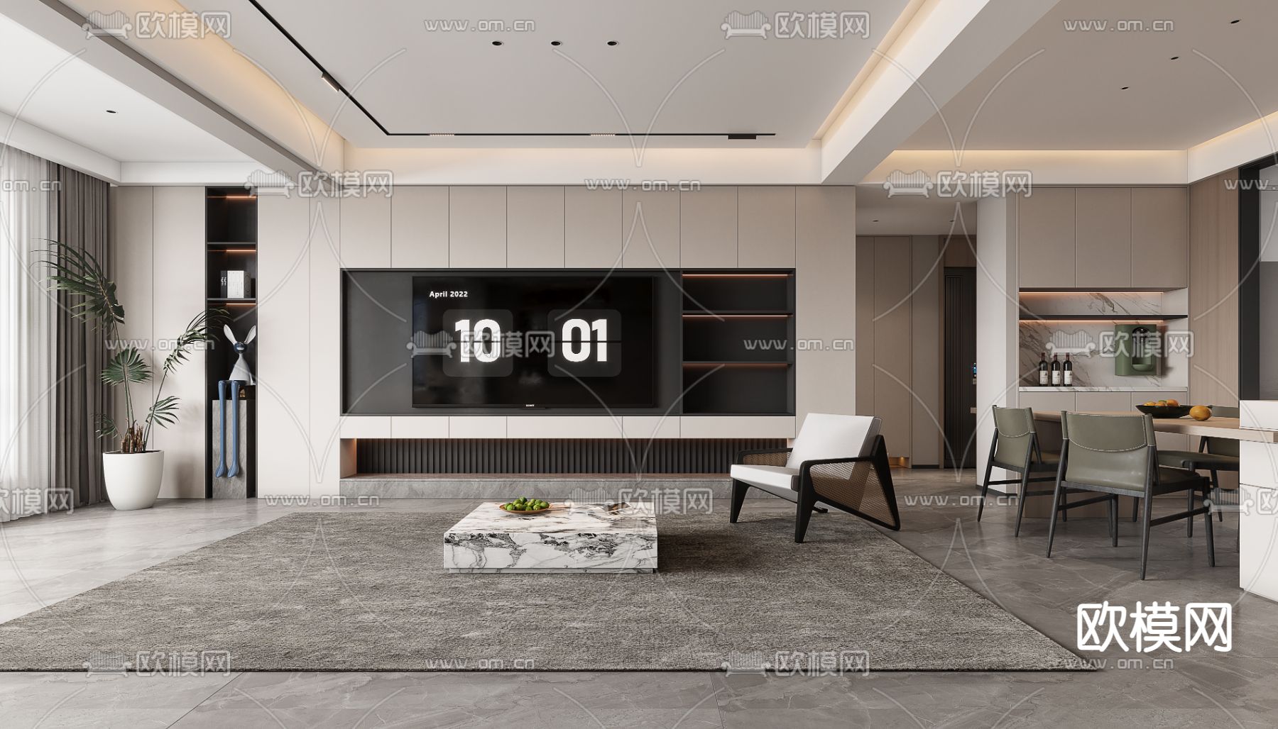 北欧客餐厅3d模型下载（渲染图2）