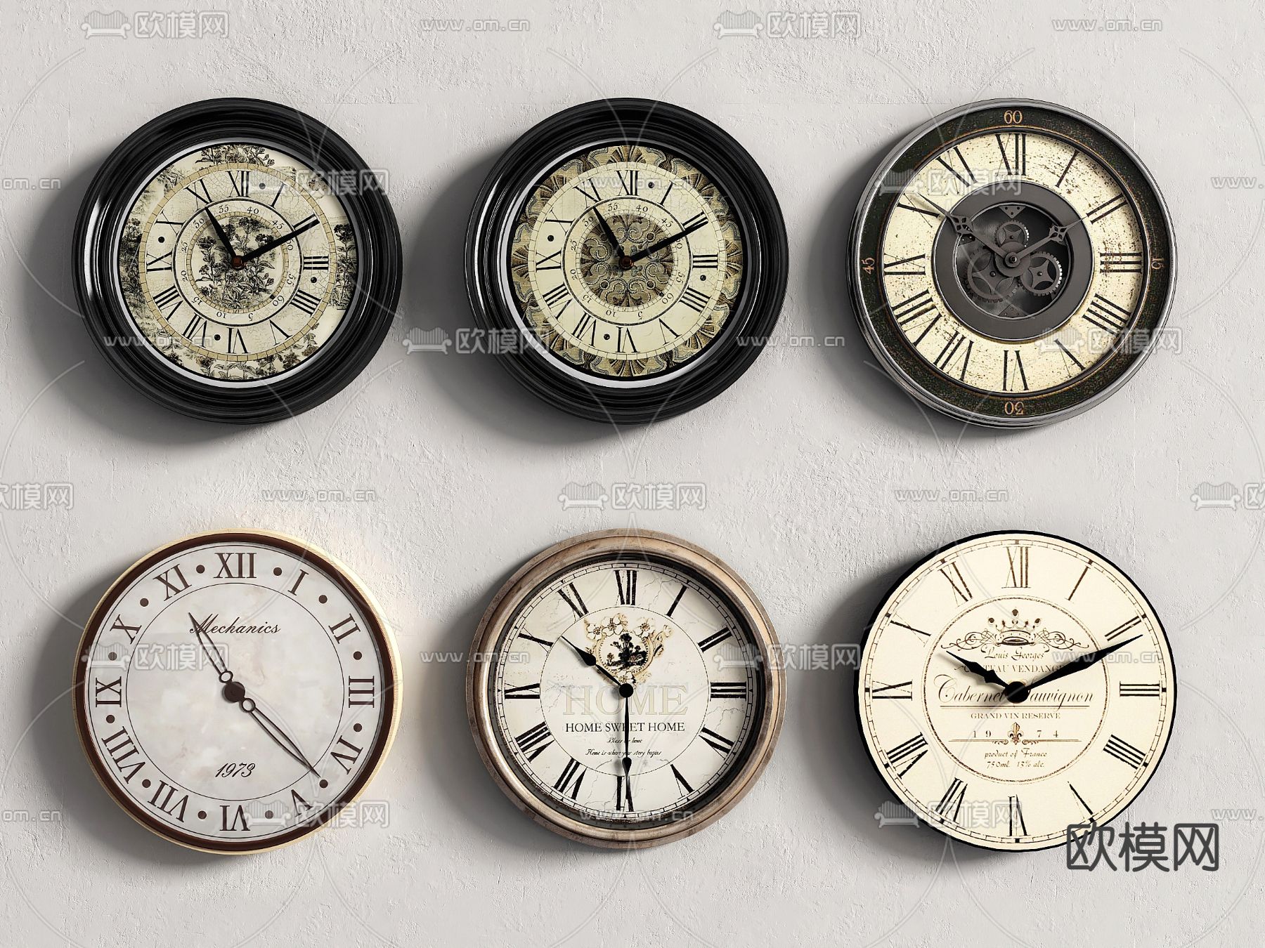 美式钟表挂钟时钟su模型下载（渲染图1）