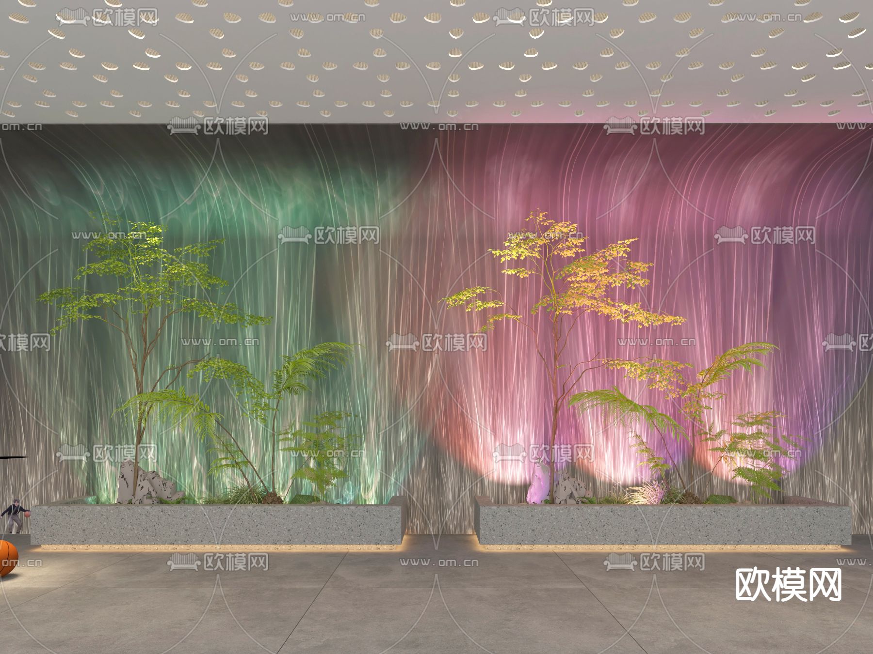 现代水波纹渐变洗墙灯su模型下载（渲染图1）