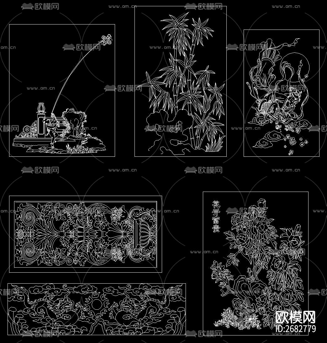 中式花纹雕刻cad图库下载（渲染图10）