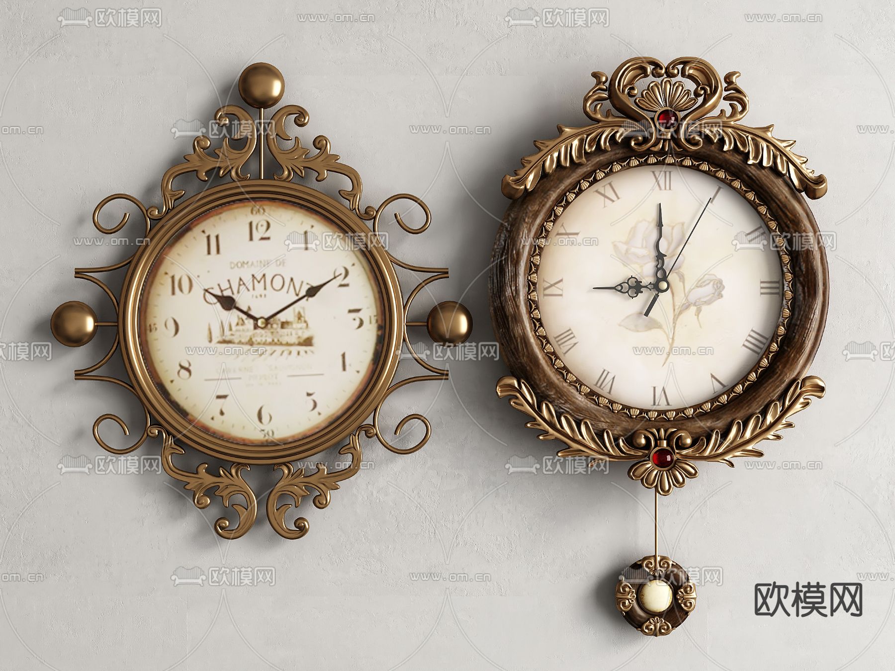 欧式钟表 挂钟  时钟3d模型下载
