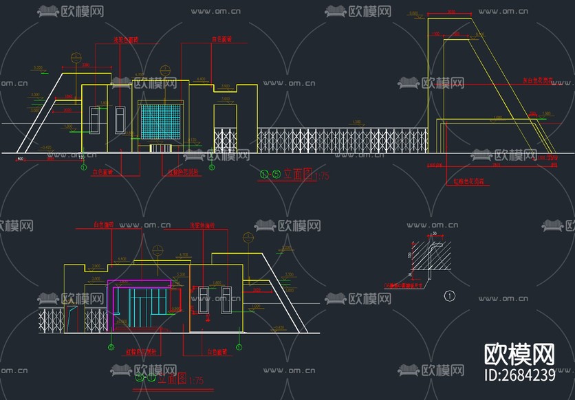 入口大門建筑cad施工圖下載(渲染圖6)