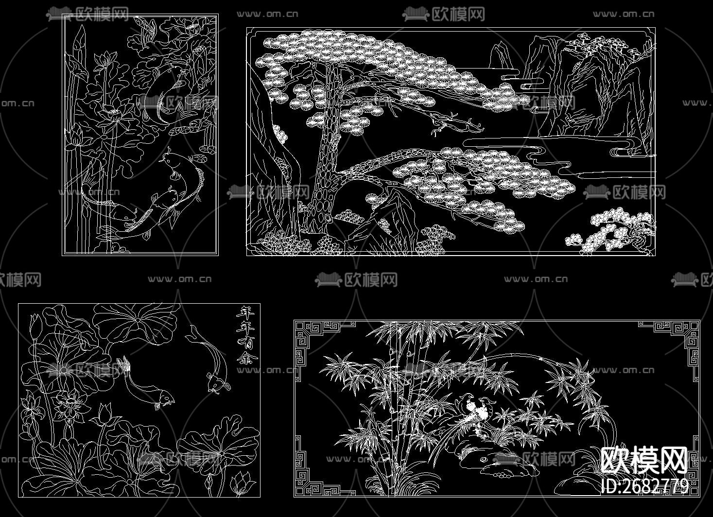 中式花纹雕刻cad图库下载（渲染图7）