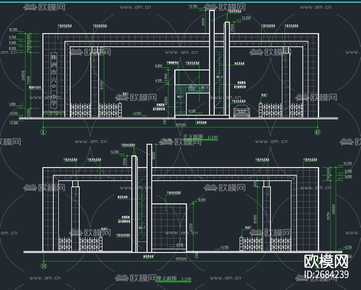 入口大門建筑cad施工圖下載(渲染圖3)