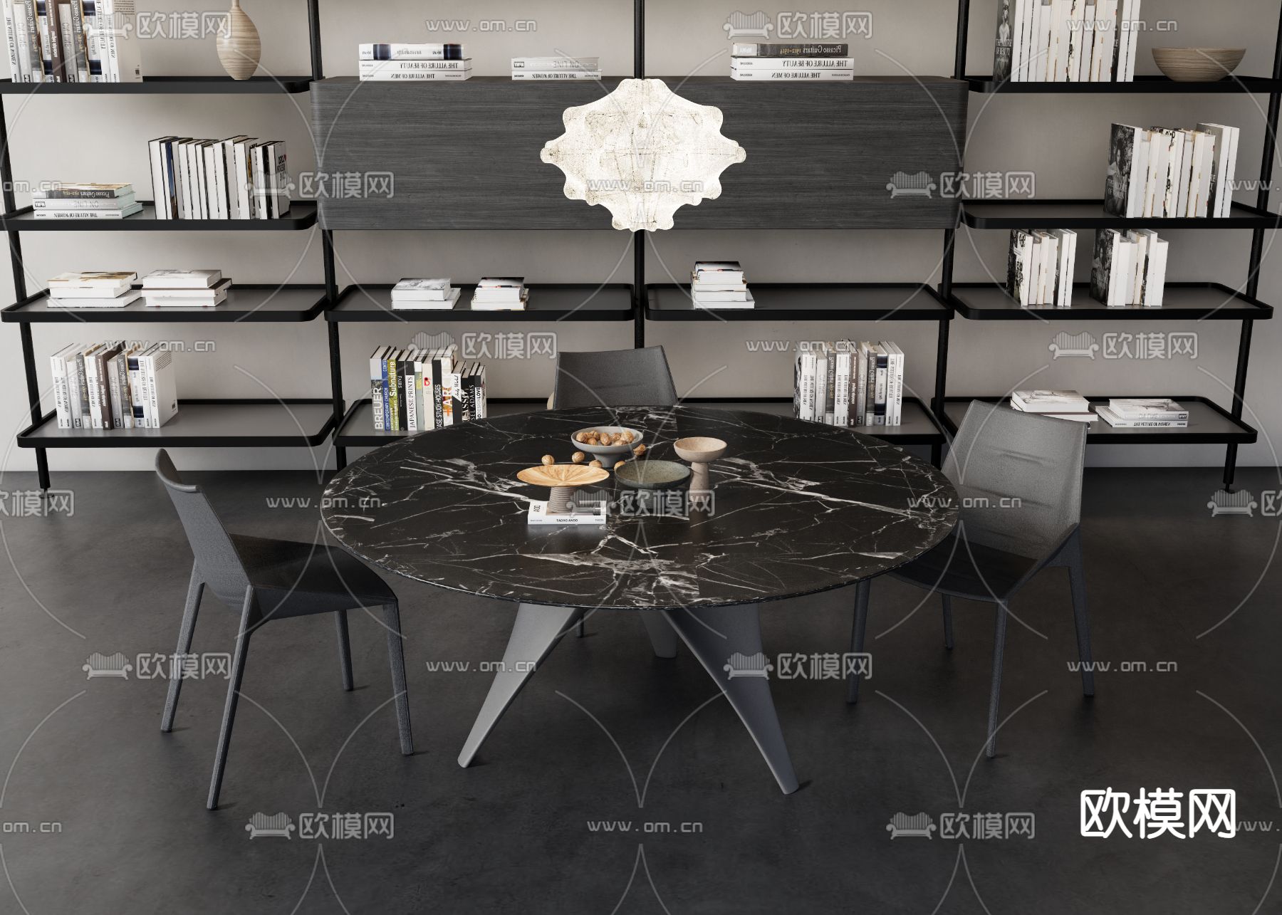 圆形餐桌椅3d模型下载（渲染图2）