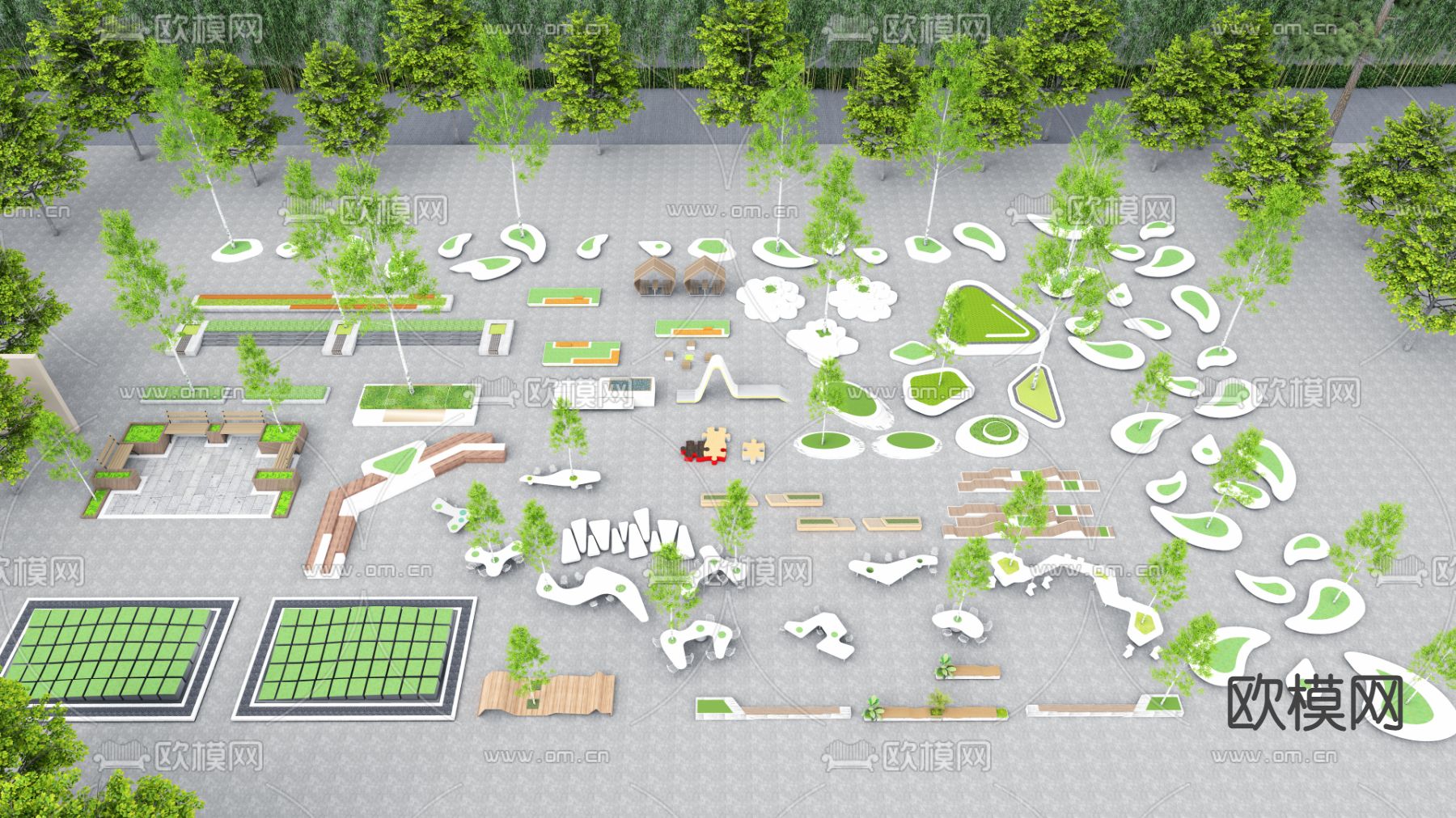 现代树池公用座椅su模型下载（渲染图2）