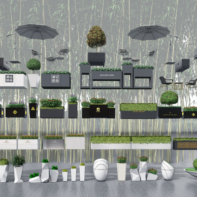  现代花箱 花钵su模型 