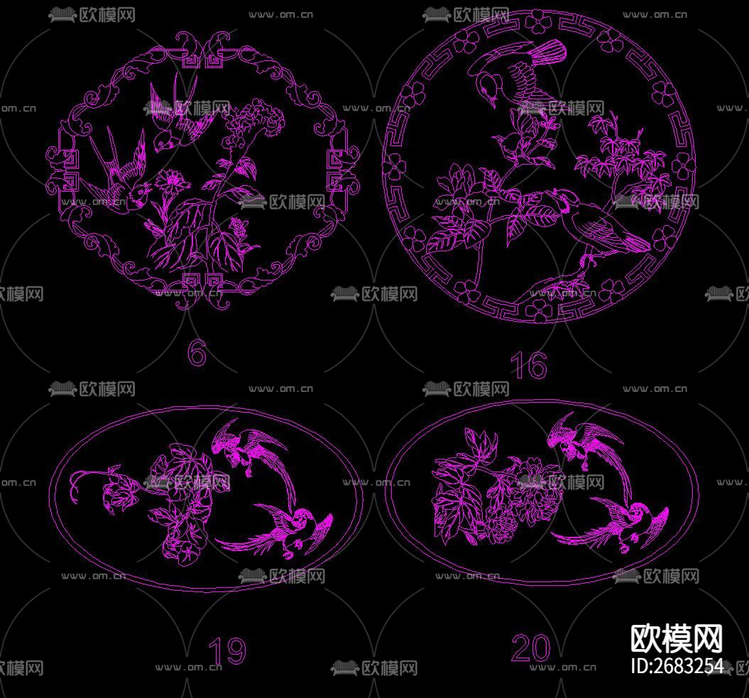 中传传统雕花cad图库下载（渲染图6）