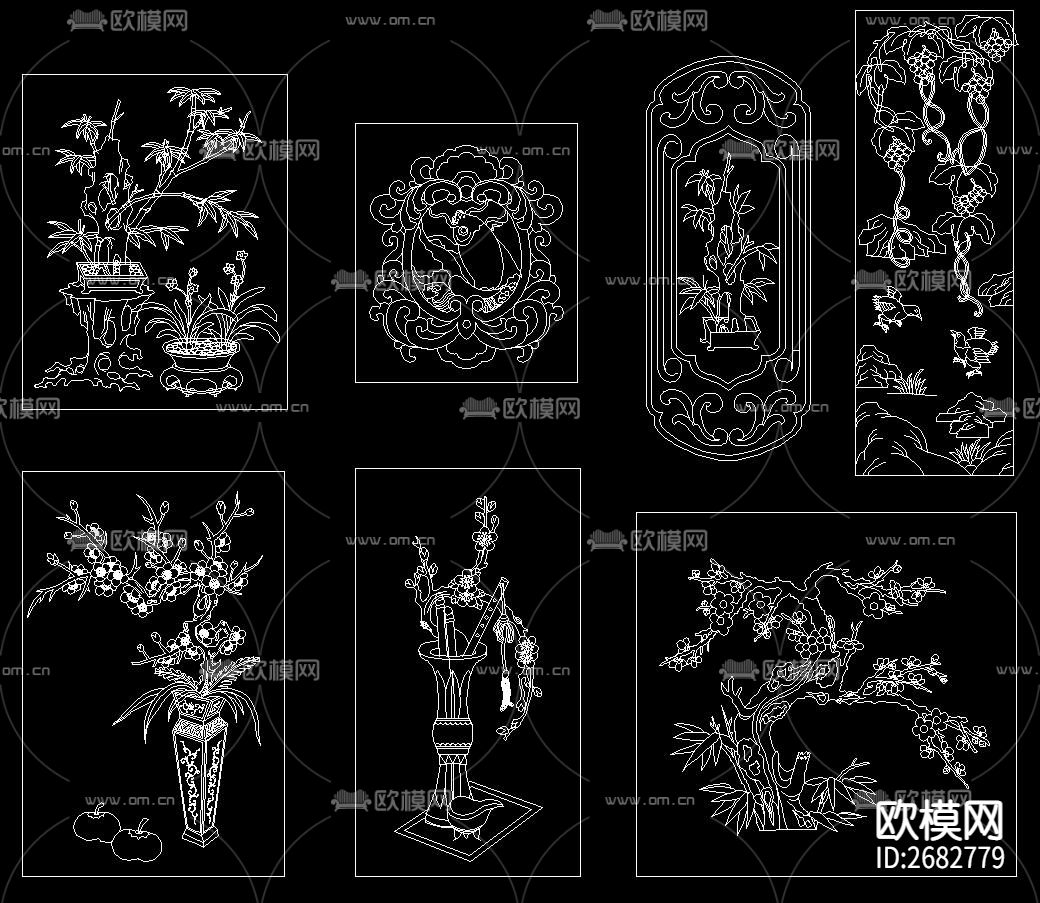 中式花纹雕刻cad图库下载（渲染图2）