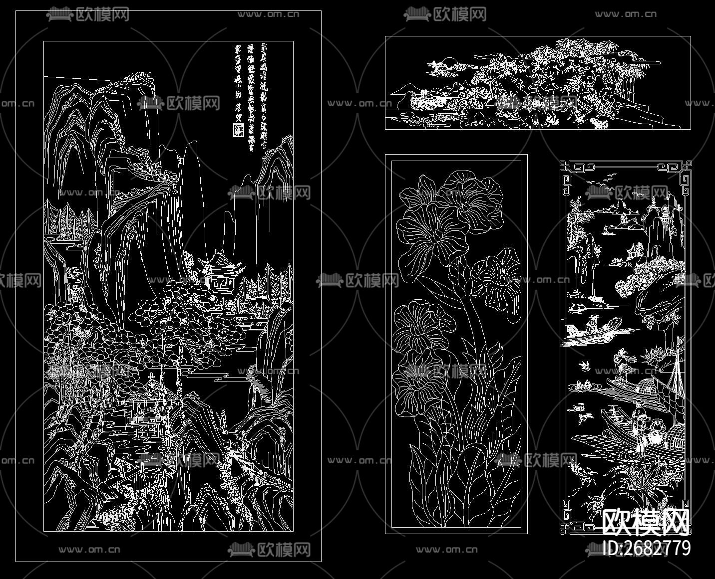 中式花纹雕刻cad图库下载（渲染图8）