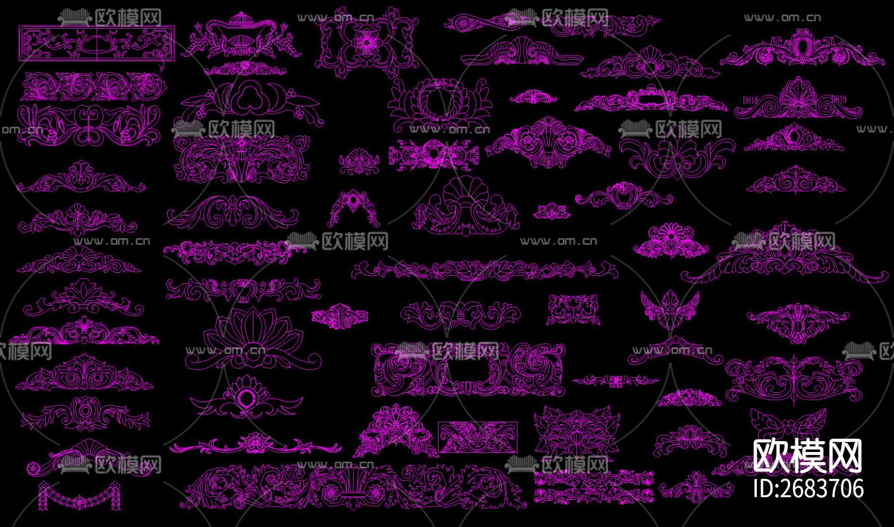 意大利法式雕花cad图库下载（渲染图2）