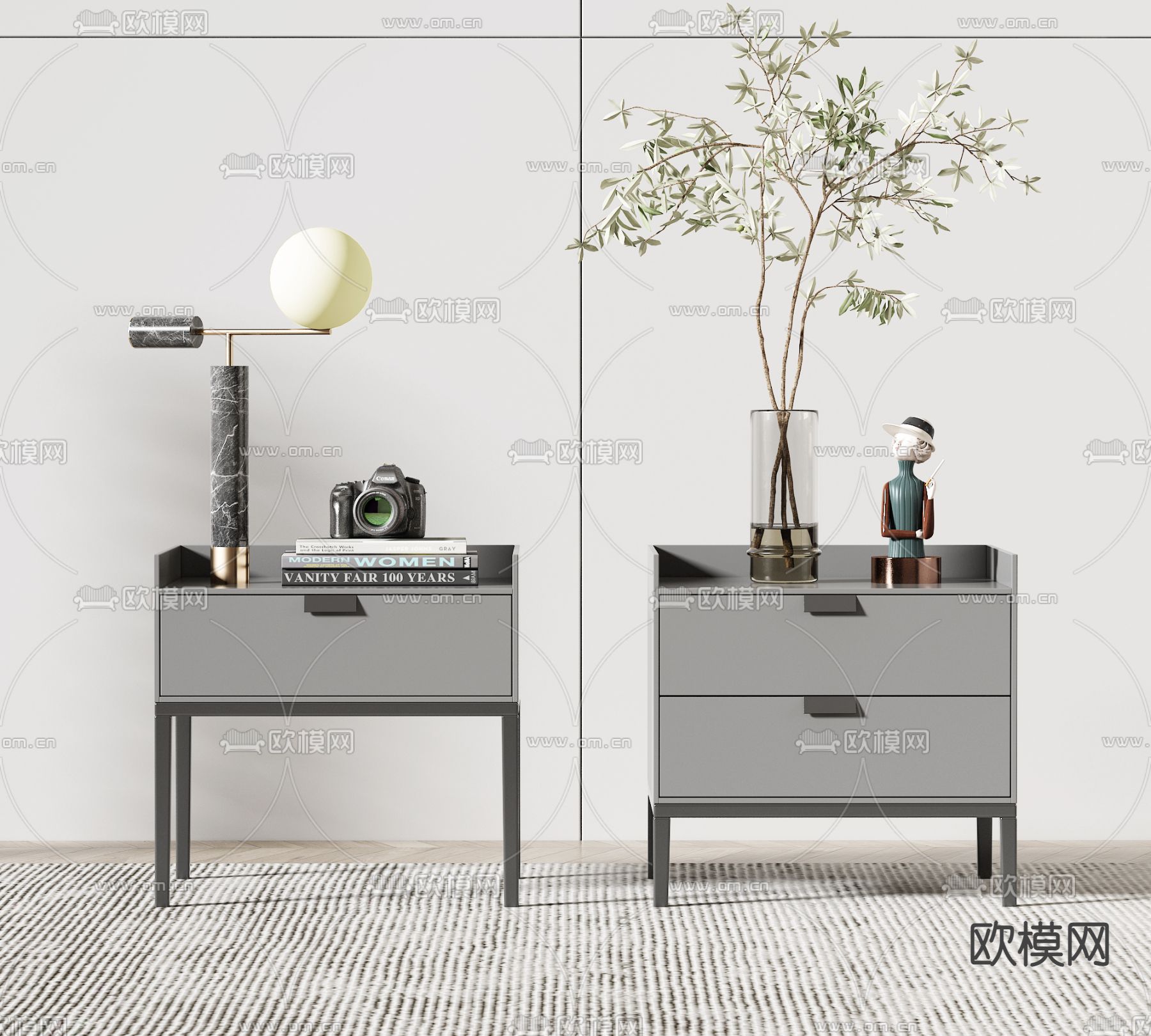 高级灰床头柜3d模型下载