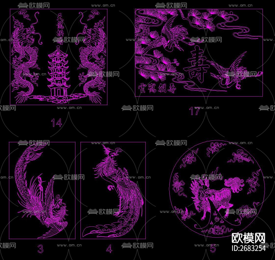 中传传统雕花cad图库下载（渲染图4）