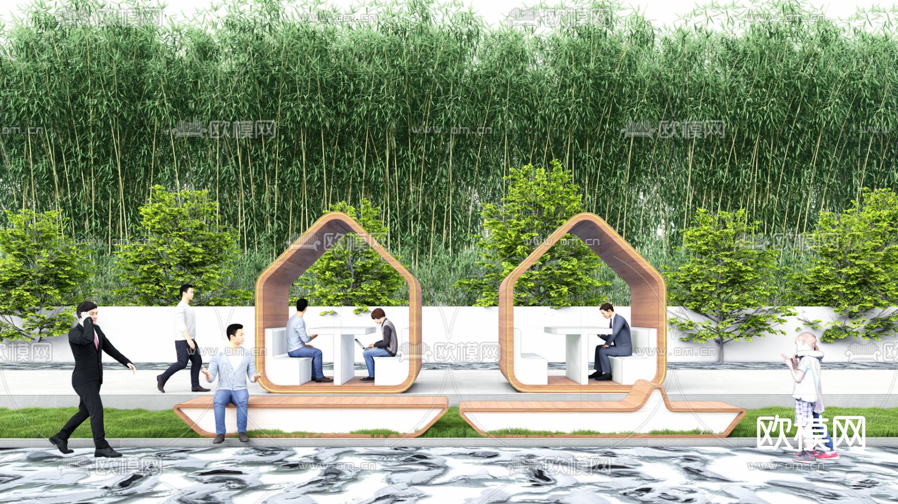 现代景观座椅公用椅su模型下载（渲染图1）