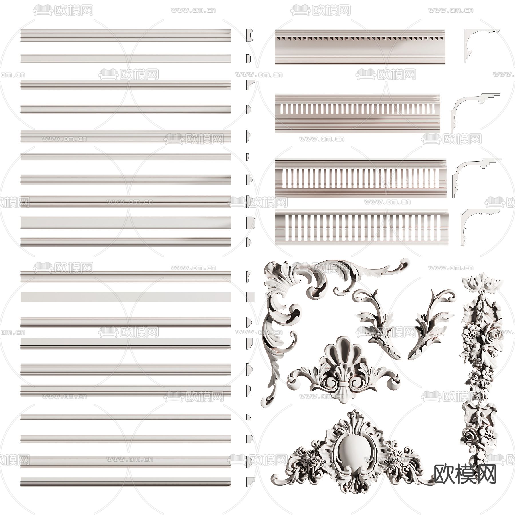 简欧石膏线 雕花 线条 角线3d模型下载