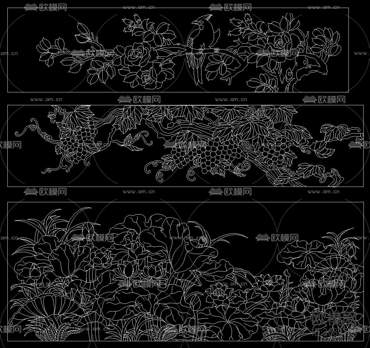 中式花纹雕刻cad图库下载（渲染图3）