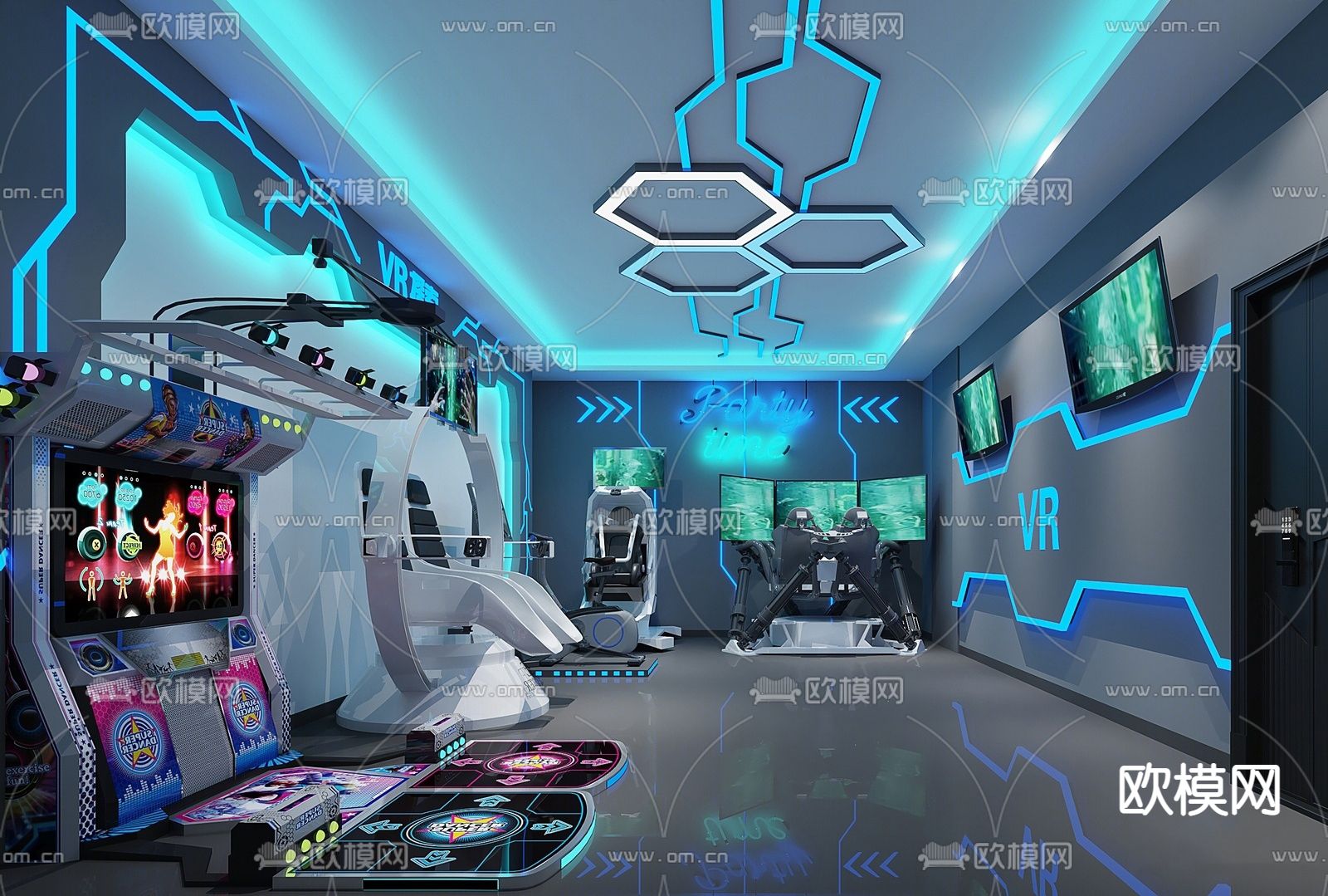 现代VR游戏体验馆su模型下载_ID14127947_sketchup模型下载-欧模网