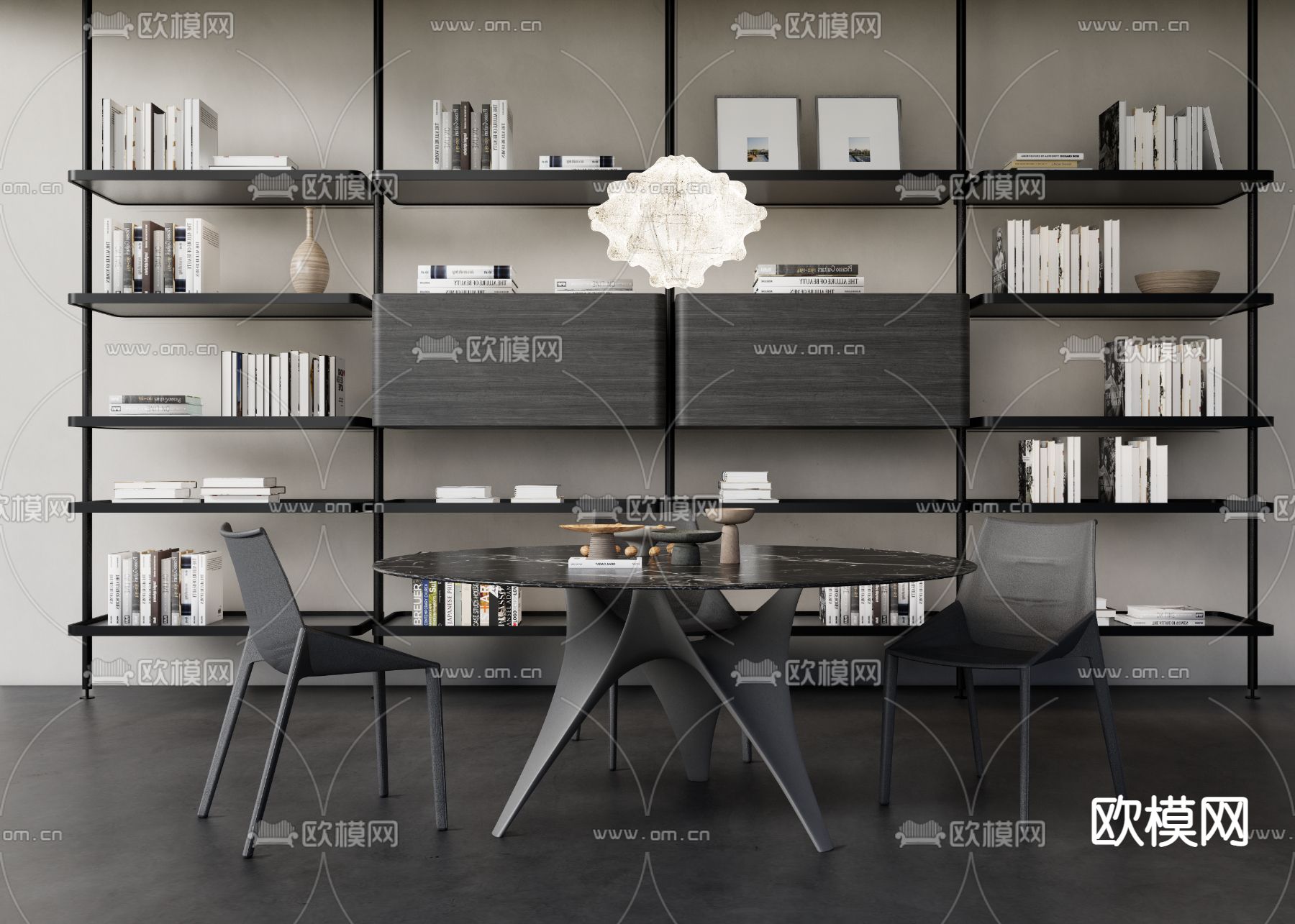 圆形餐桌椅3d模型下载（渲染图1）