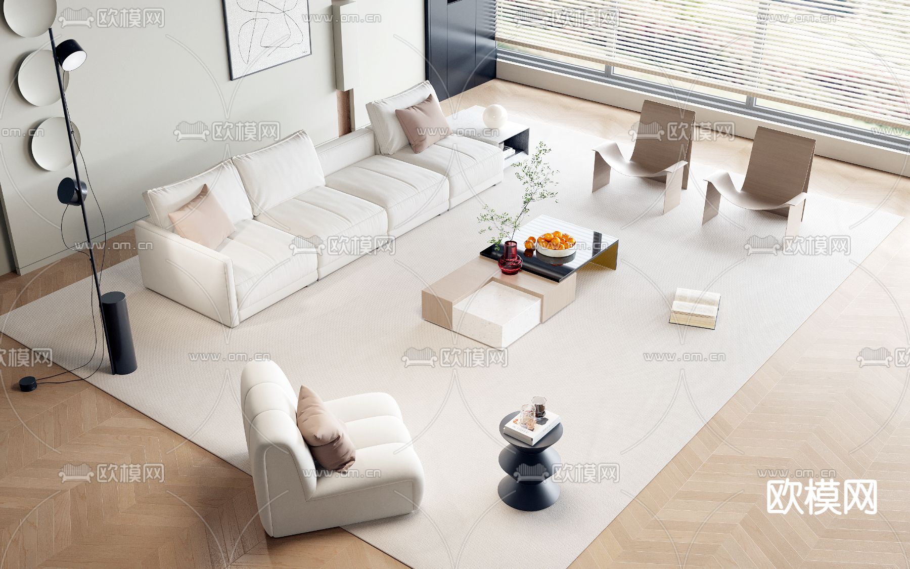 奶油风沙发3d模型下载