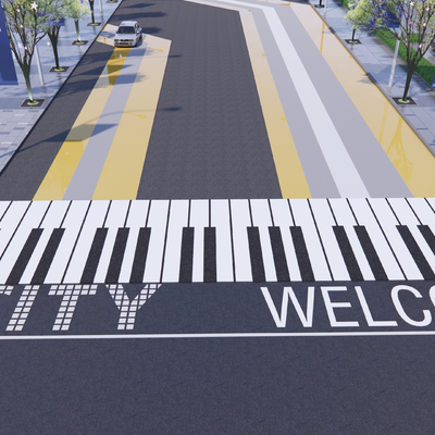  现代市政道路标线铺装斑马线su模型 