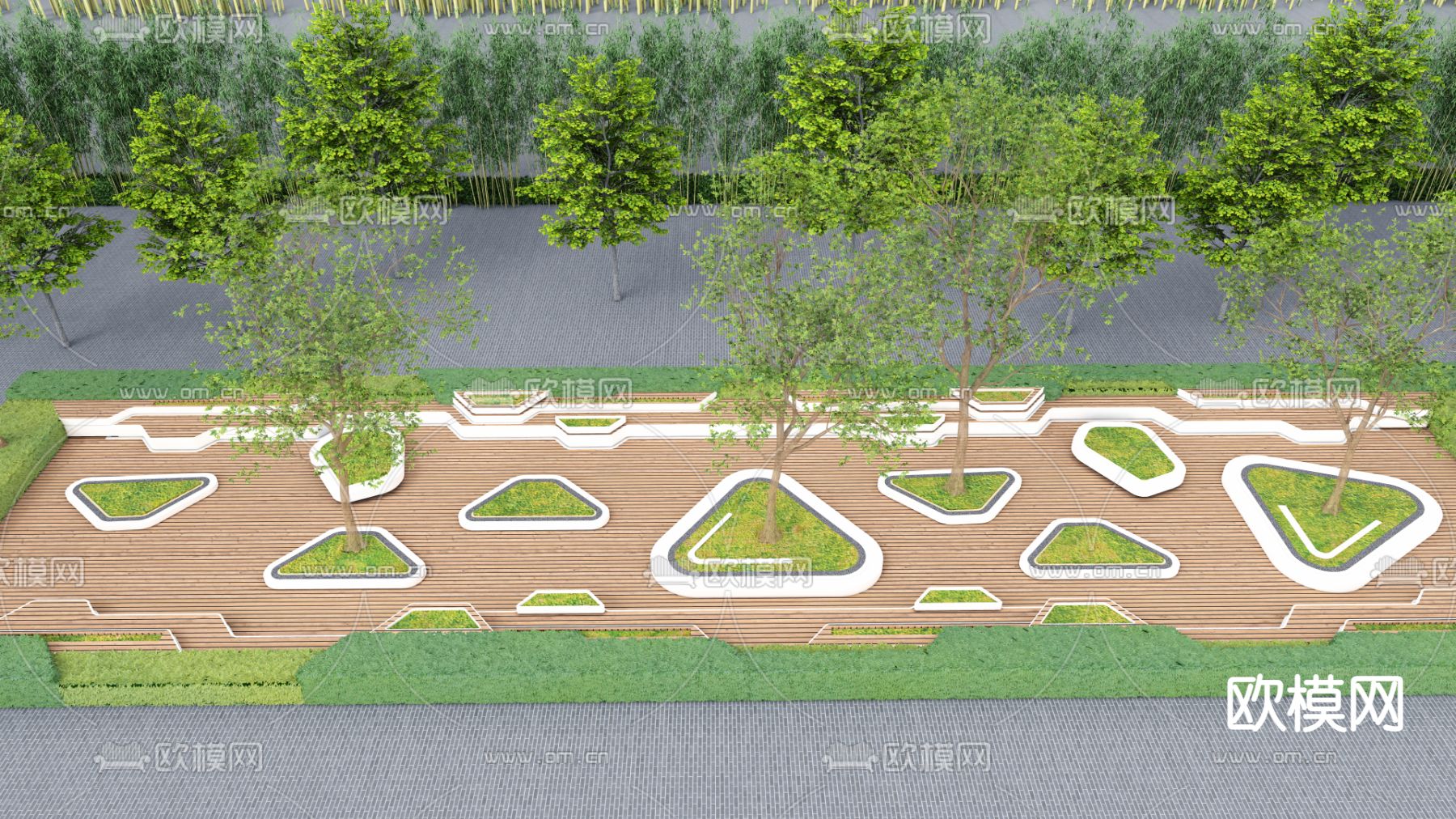 现代树池景观座椅su模型下载（渲染图3）