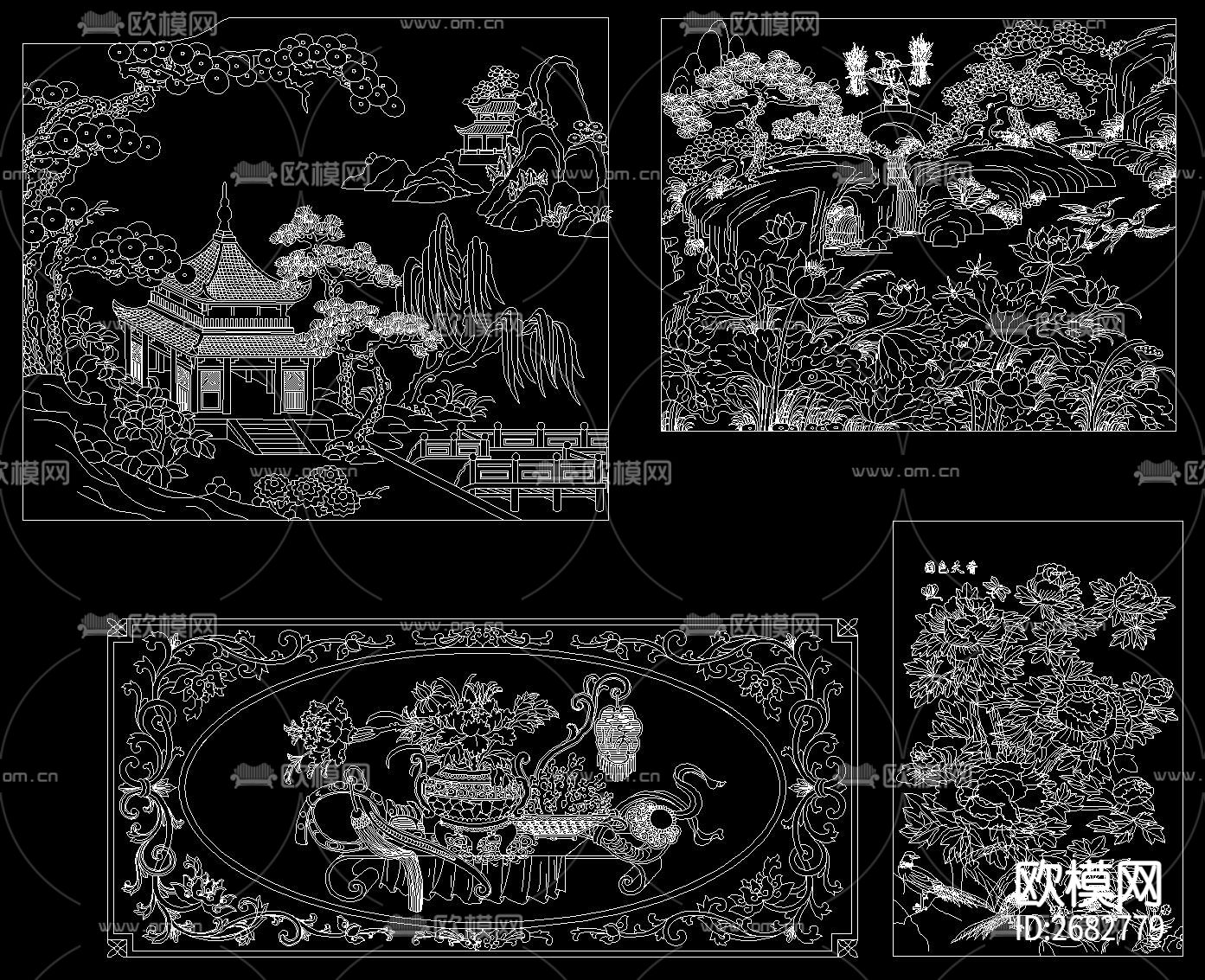 中式花纹雕刻cad图库下载（渲染图9）