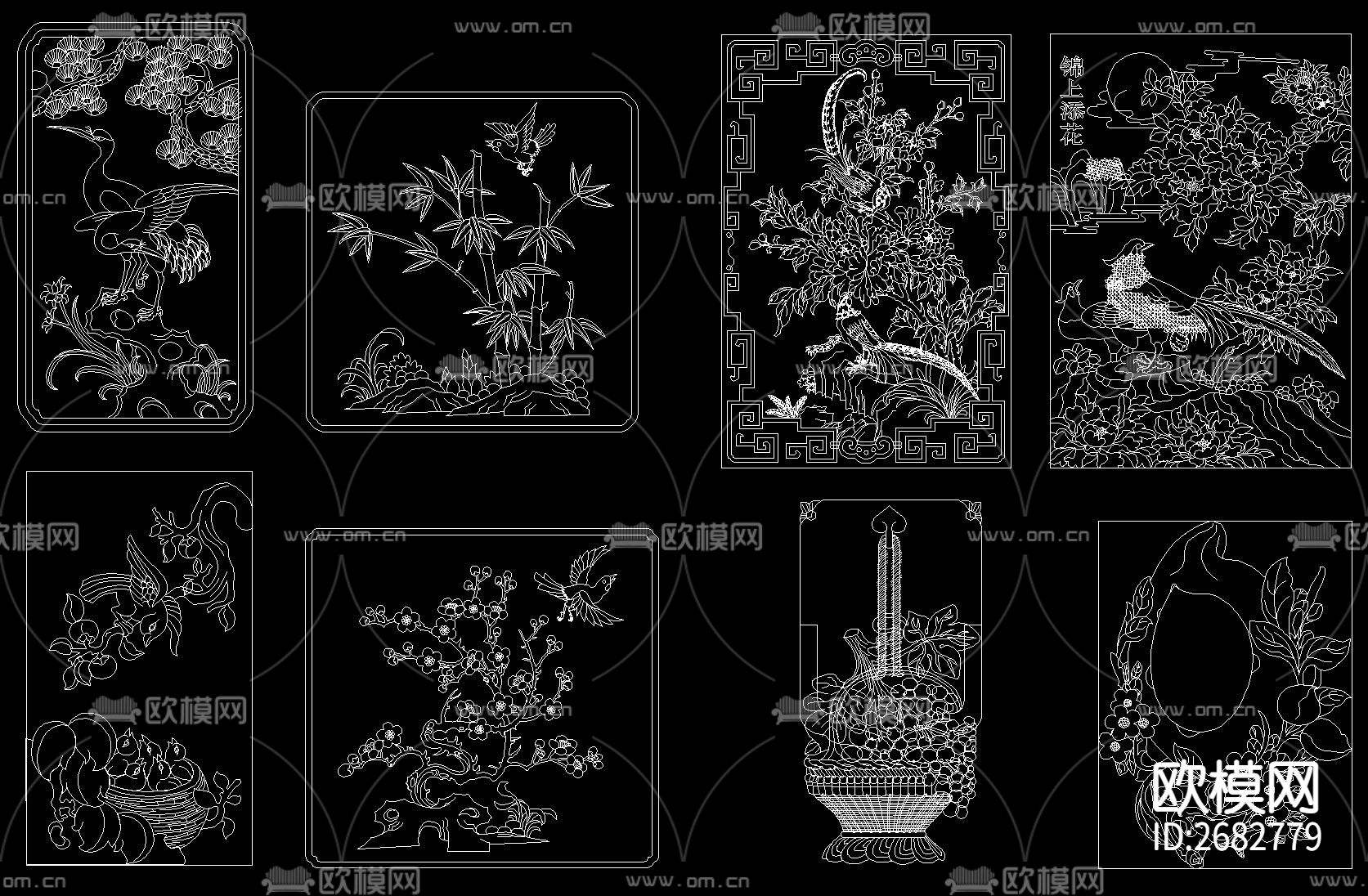 中式花纹雕刻cad图库下载（渲染图4）