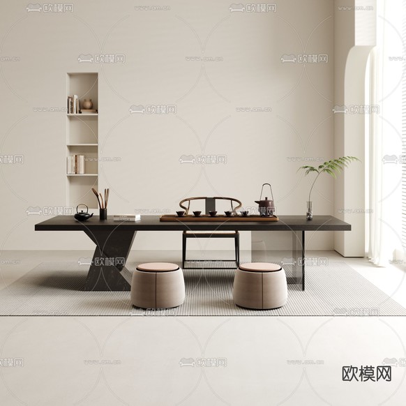 新中式茶桌 茶台3d模型下载