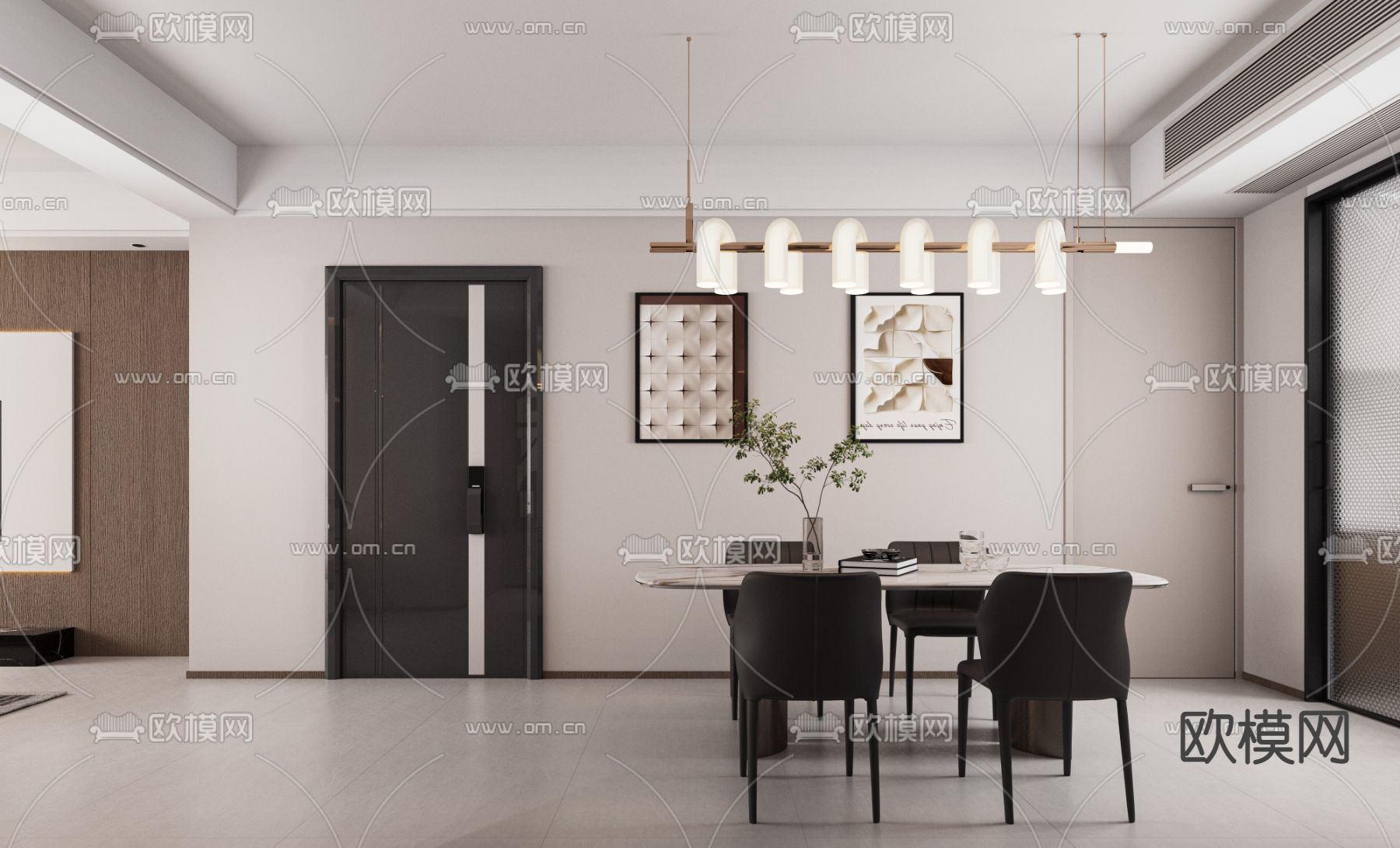 现代客餐厅3d模型下载（渲染图2）