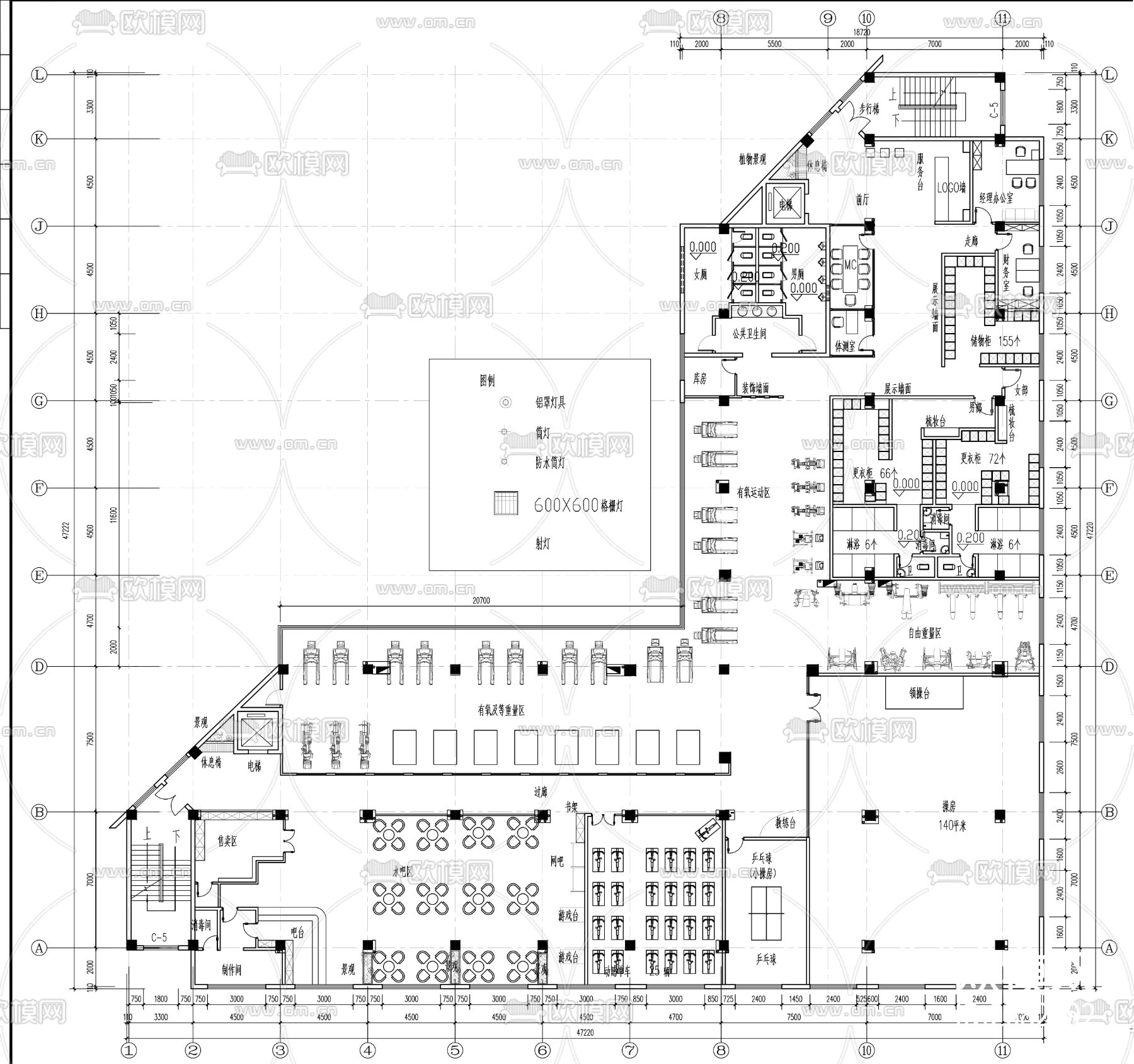 健身房cad施工图下载